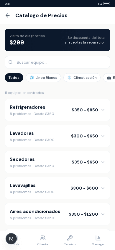 Pantalla de desglose de precios y cotización en la app MARCATEK